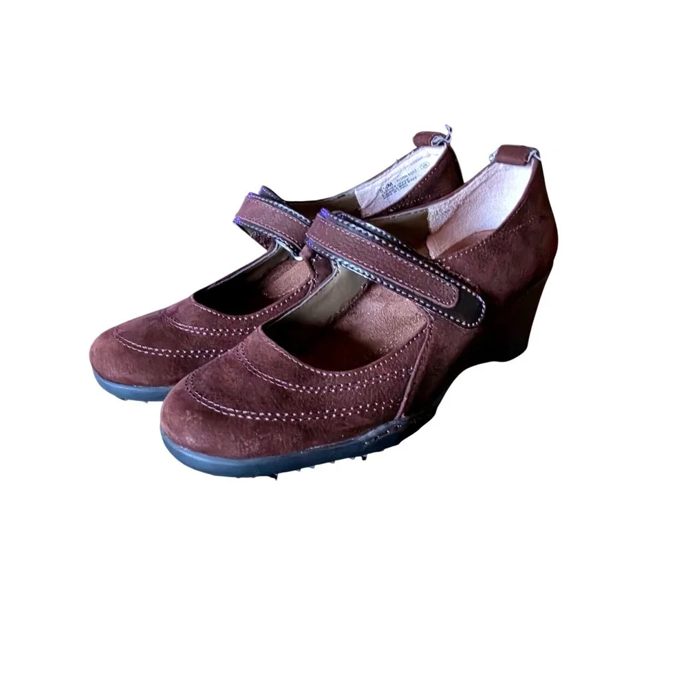 Aerosoles Tornado Brown Suede Leather Mary Jane Wedge Shoes Womens 5.5M
